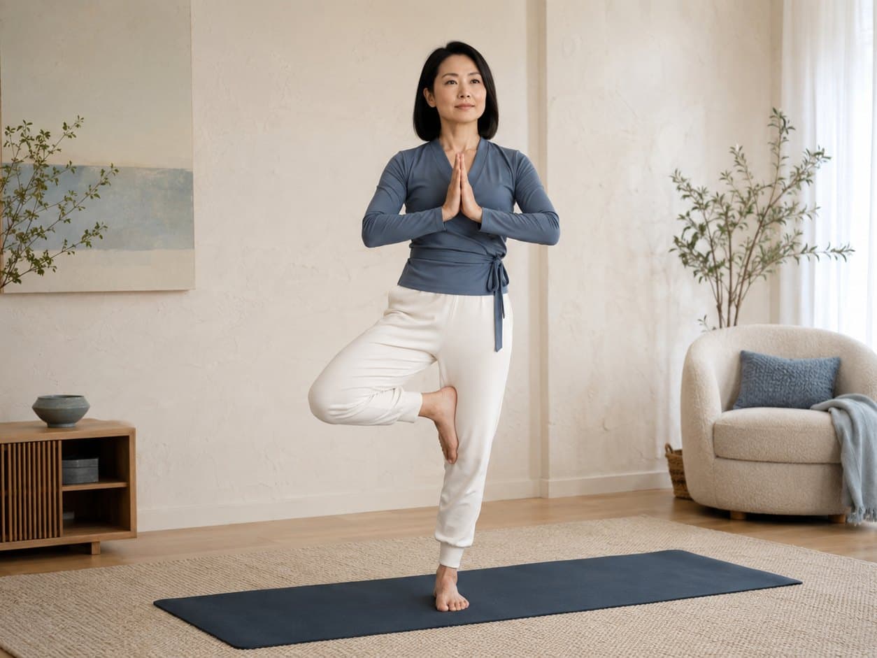 Prática de yoga em casa, sobre o tapete